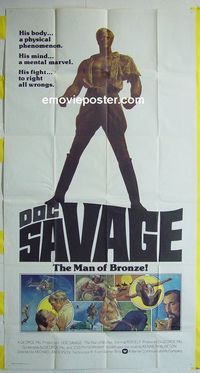 C260 DOC SAVAGE three-sheet movie poster '75 George Pal, Ron Ely