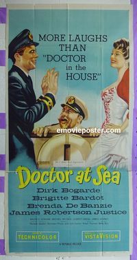 C261 DOCTOR AT SEA three-sheet movie poster '56 Brigitte Bardot, Bogarde