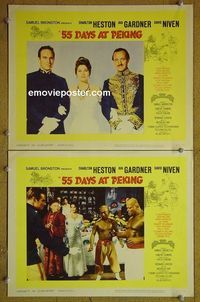 n222 55 DAYS AT PEKING 2 lobby cards '63 Heston, Ava Gardner