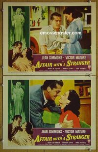 n224 AFFAIR WITH A STRANGER 2 lobby cards '53 Jean Simmons