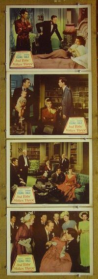 n069 AND BABY MAKES THREE 4 lobby cards '49 Robert Young, Hale