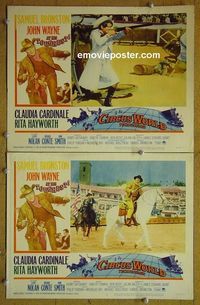 n248 CIRCUS WORLD 2 lobby cards '65 John Wayne, Cardinale