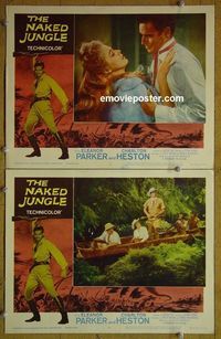 n333 NAKED JUNGLE 2 lobby cards R60 Charlton Heston, Pal