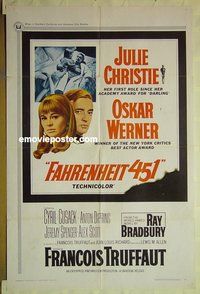 r601 FAHRENHEIT 451 one-sheet movie poster '67 Truffaut, Christie