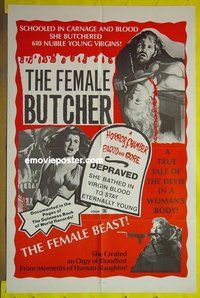 r612 FEMALE BUTCHER one-sheet movie poster '73 610 nubile virgins!