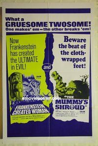 r638 FRANKENSTEIN CREATED WOMAN/MUMMY'S SHROUD one-sheet movie poster '67