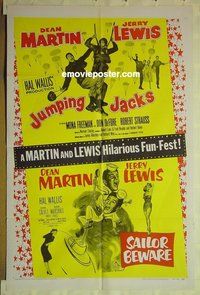 r850 JUMPING JACKS/SAILOR BEWARE one-sheet movie poster '57 Martin & Lewis!