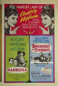 s165 SABRINA/BREAKFAST AT TIFFANY'S one-sheet movie poster '65 Hepburn