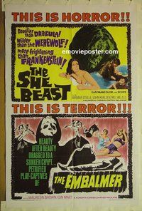 s171 SATAN'S SISTER/EMBALMER one-sheet movie poster '66 this is horror!