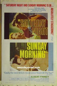 s172 SATURDAY NIGHT & SUNDAY MORNING one-sheet movie poster '61 Finney