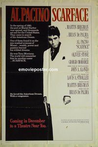 s181 SCARFACE advance one-sheet movie poster '83 Al Pacino, Pfeiffer