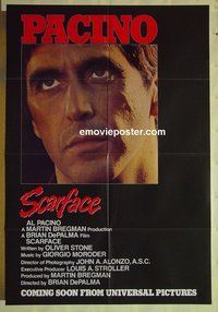 s182 SCARFACE advance one-sheet movie poster '83 Al Pacino