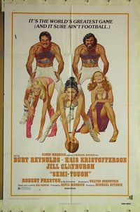 s195 SEMI-TOUGH one-sheet movie poster '77 football & sexy girls!