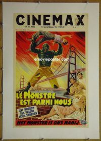 y132 CREATURE WALKS AMONG US linen Belgian movie poster '56 cool art!