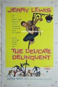 y330 DELICATE DELINQUENT linen one-sheet movie poster '57 Jerry Lewis