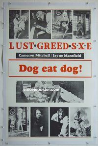 y334 DOG EAT DOG linen one-sheet movie poster '64 sexy Jayne Mansfield!