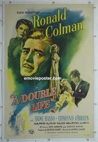 y337 DOUBLE LIFE linen one-sheet movie poster '47 film noir, Ronald Colman