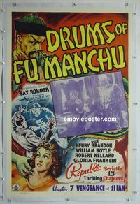 y339 DRUMS OF FU MANCHU linen chap 7 one-sheet movie poster '40 serial!