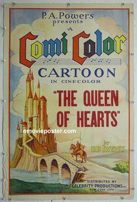 y434 COMICOLOR CARTOON linen one-sheet movie poster '30s Ub Iwerks, Queen of Hearts