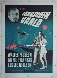 y224 FORBIDDEN PLANET linen Swedish movie poster '56 Bommelin art!