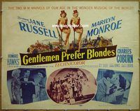 z287 GENTLEMEN PREFER BLONDES half-sheet movie poster '53 Monroe, Russell