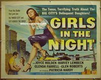 z297 GIRLS IN THE NIGHT half-sheet movie poster '53 great badgirl image!