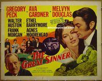 z311 GREAT SINNER half-sheet movie poster '49 gambling Gregory Peck!