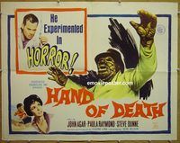 z321 HAND OF DEATH half-sheet movie poster '62 John Agar, sci-fi horror!