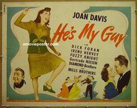 z340 HE'S MY GUY half-sheet movie poster '40 Joan Davis, Dick Foran