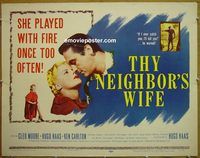 z823 THY NEIGHBOR'S WIFE half-sheet movie poster '53 sexy Cleo Moore