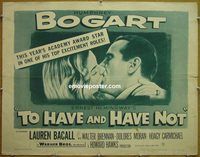 z825 TO HAVE & HAVE NOT half-sheet movie poster R52 Bogart, Bacall