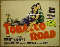 z826 TOBACCO ROAD half-sheet movie poster R56 Gene Tierney, John Ford