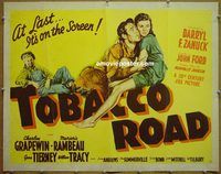 z827 TOBACCO ROAD style B half-sheet movie poster '41 Gene Tierney, Ford