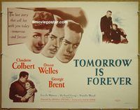 z829 TOMORROW IS FOREVER half-sheet movie poster R50s Colbert, Welles