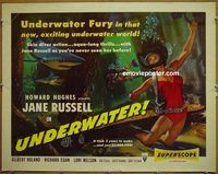 z849 UNDERWATER half-sheet movie poster '55 sexy scuba Jane Russell!