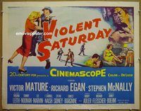 z866 VIOLENT SATURDAY half-sheet movie poster '55 Victor Mature, Egan