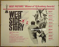 z889 WEST SIDE STORY white style half-sheet movie poster '62 Wood, Moreno