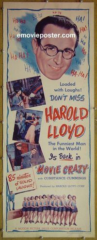 a600 MOVIE CRAZY insert movie poster R49 Harold Lloyd