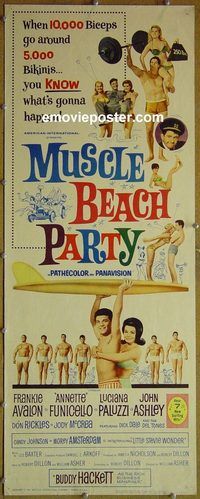 a606 MUSCLE BEACH PARTY insert movie poster '64 AIP, Avalon