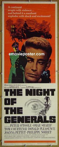 a637 NIGHT OF THE GENERALS insert movie poster '67 Peter O'Toole