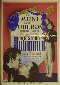 c254 SONG TO REMEMBER Swedish movie poster '45 Muni, Rohman artwork!