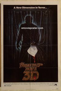 f454 FRIDAY THE 13TH 3 - 3D one-sheet movie poster '82 Tracie Savage, 3-D!