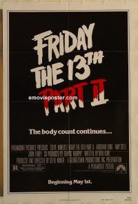 f453 FRIDAY THE 13TH 2 advance teaser one-sheet movie poster '81 slasher!