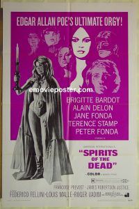 f727 SPIRITS OF THE DEAD one-sheet movie poster '69 Federico Fellini, Bardot