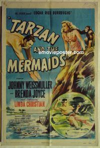 f750 TARZAN & THE MERMAIDS one-sheet movie poster '48 Johnny Weissmuller