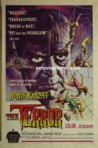 f754 TERROR one-sheet movie poster '63 Boris Karloff, Nicholson