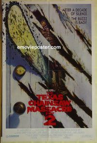 f762 TEXAS CHAINSAW MASSACRE 2 door style 1sh '86 Tobe Hooper horror sequel, cool Huston art!