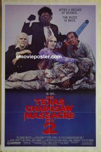 f761 TEXAS CHAINSAW MASSACRE 2 family style 1sh '86 Tobe Hooper horror sequel, cast portrait!