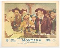 j493 MONTANA vintage color English Front of House lobby card '50 Errol Flynn at bar!