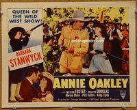 m019 ANNIE OAKLEY movie lobby card #1 R52 Stanwyck & Foster close up!